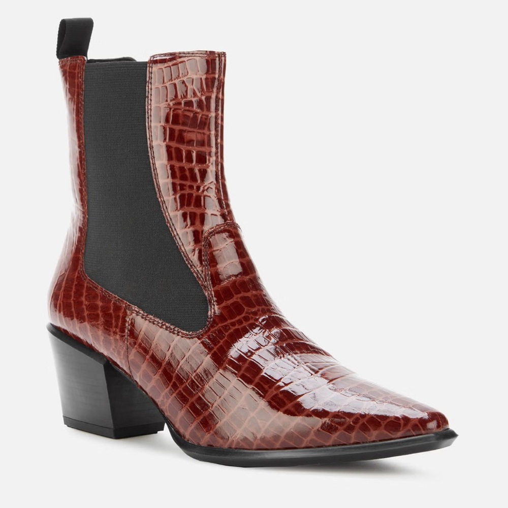 VAGABOND Betsy Brown Patent Snake Ankle Boots